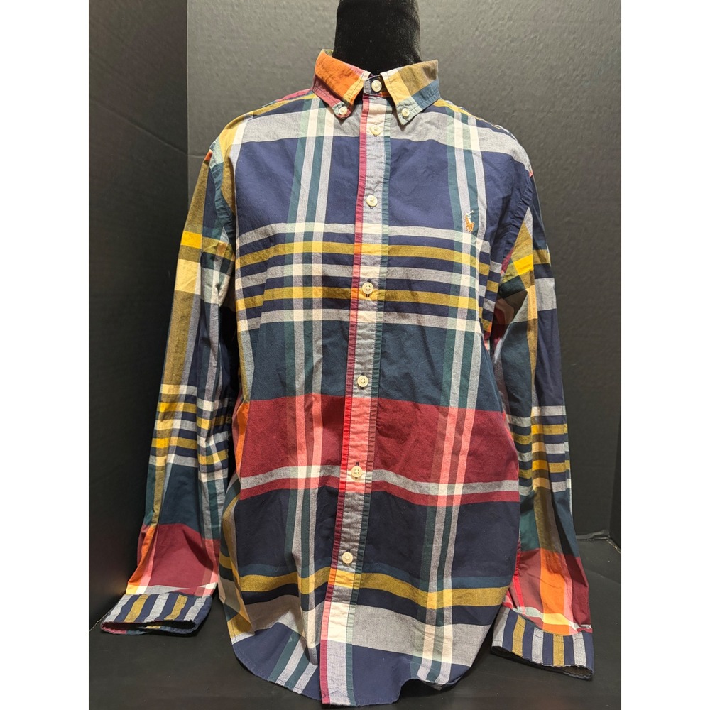 Polo Ralph Lauren Boys XL (18-20) Multi Color Plaid Button Shirt Natural Stretch